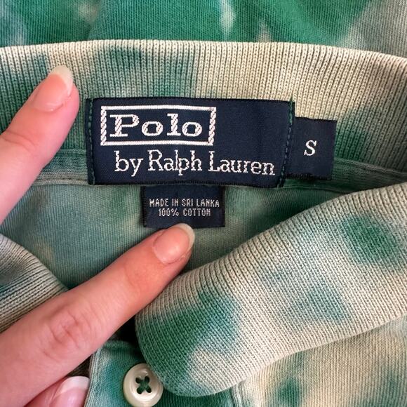 Vintage Polo Ralph Lauren Tie Dye Polo Shirt Men’s Small Green White Pony Logo - Picture 2 of 6